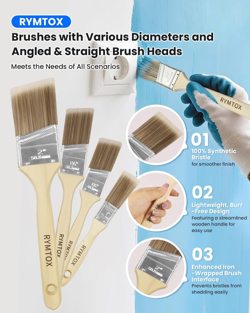 Rymtox 33PCS Paint Roller Kit with Extension Pole | 2–4 FT Pole | 9" & 4" Paint Rollers | Carry Bag | 4 Brushes & Tape | Professional Painting Supplies & Paint Brushes Set for Walls Ceilings and Home - Image 4